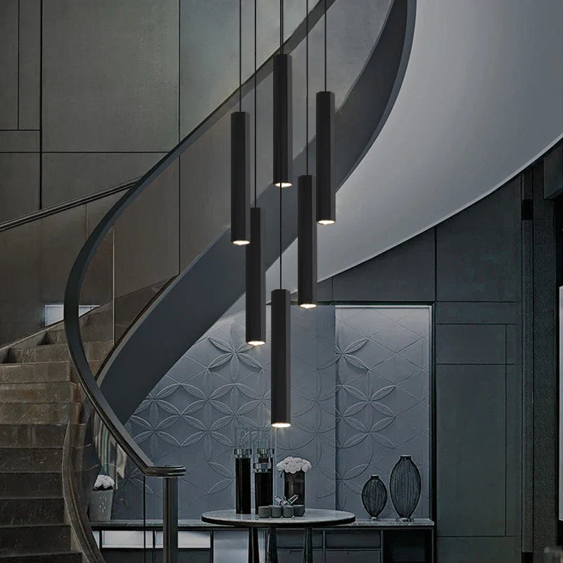 Afralia™ LED Crystal Staircase Chandelier: Nordic Black Indoor Lighting Fixture with Long Hanging Lamp