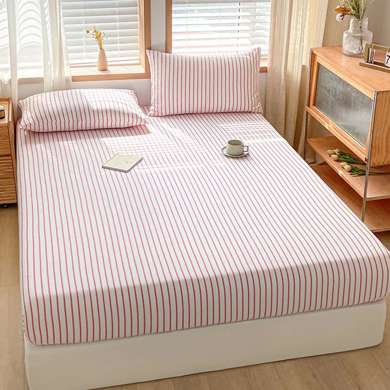 Afralia™ Cotton Stripe Fitted Sheet- Single Cozy Mattress Cover with Elastic Band