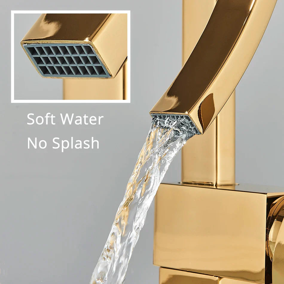 Afralia™ Waterfall Brass Basin Faucet, Single Handle Hot Cold Mixer for Bathroom Sink