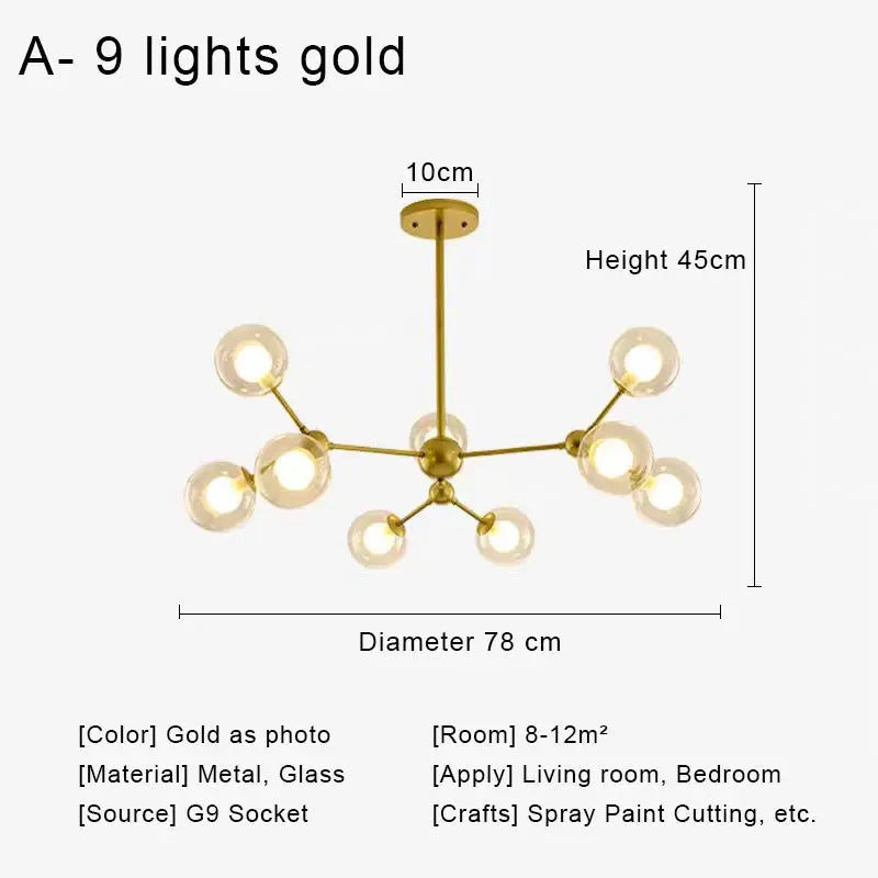 Afralia™ Glass Ball Pendant Chandelier for Living Room Bedroom Dining Room