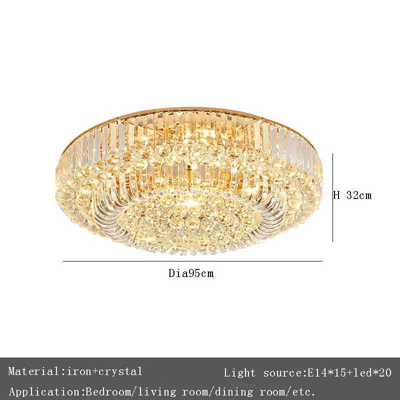 Afralia™ Large Crystal Ceiling Chandelier: Luxury Gold LED Round Ceiling Lights