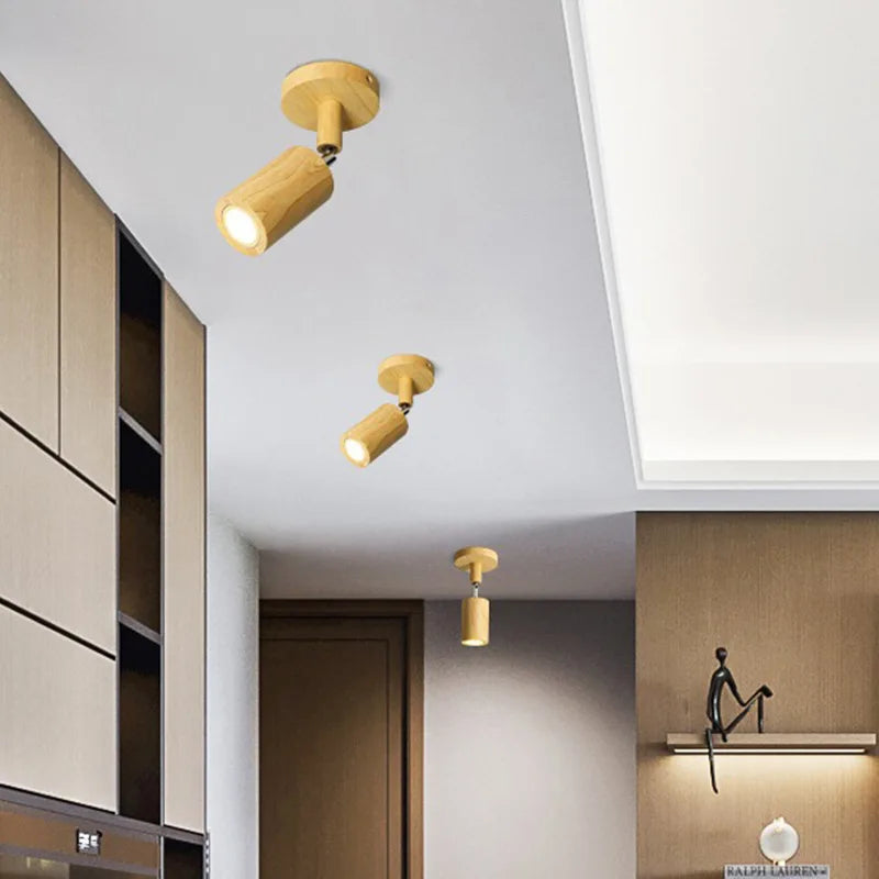 Afralia™ Modern Nordic Log Wood LED Ceiling Spotlight for Living Room Hallway