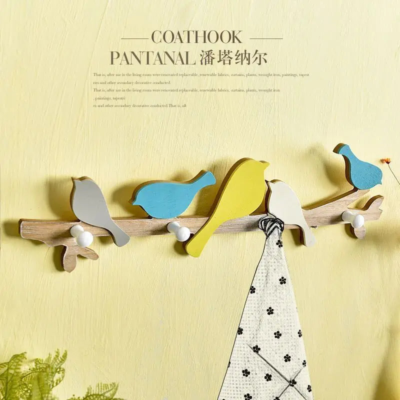 Afralia™ Birds Coat Rack: Creative Wooden Hook Rail for Home Decor