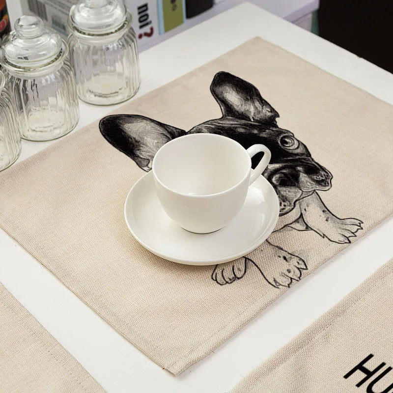 French Bulldog Pattern Placemat Set by Afralia™ - Linen Coasters & Table Mats