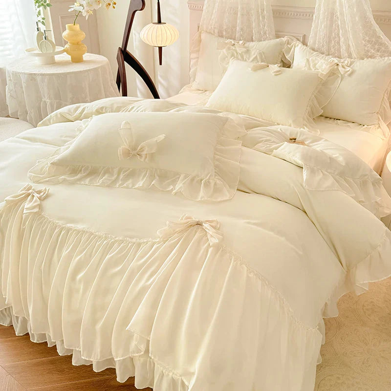 Afralia™ Korean Lace Bow Bedding Set: Luxury Princess Quilt Cover for Girls Wedding Home Textiles