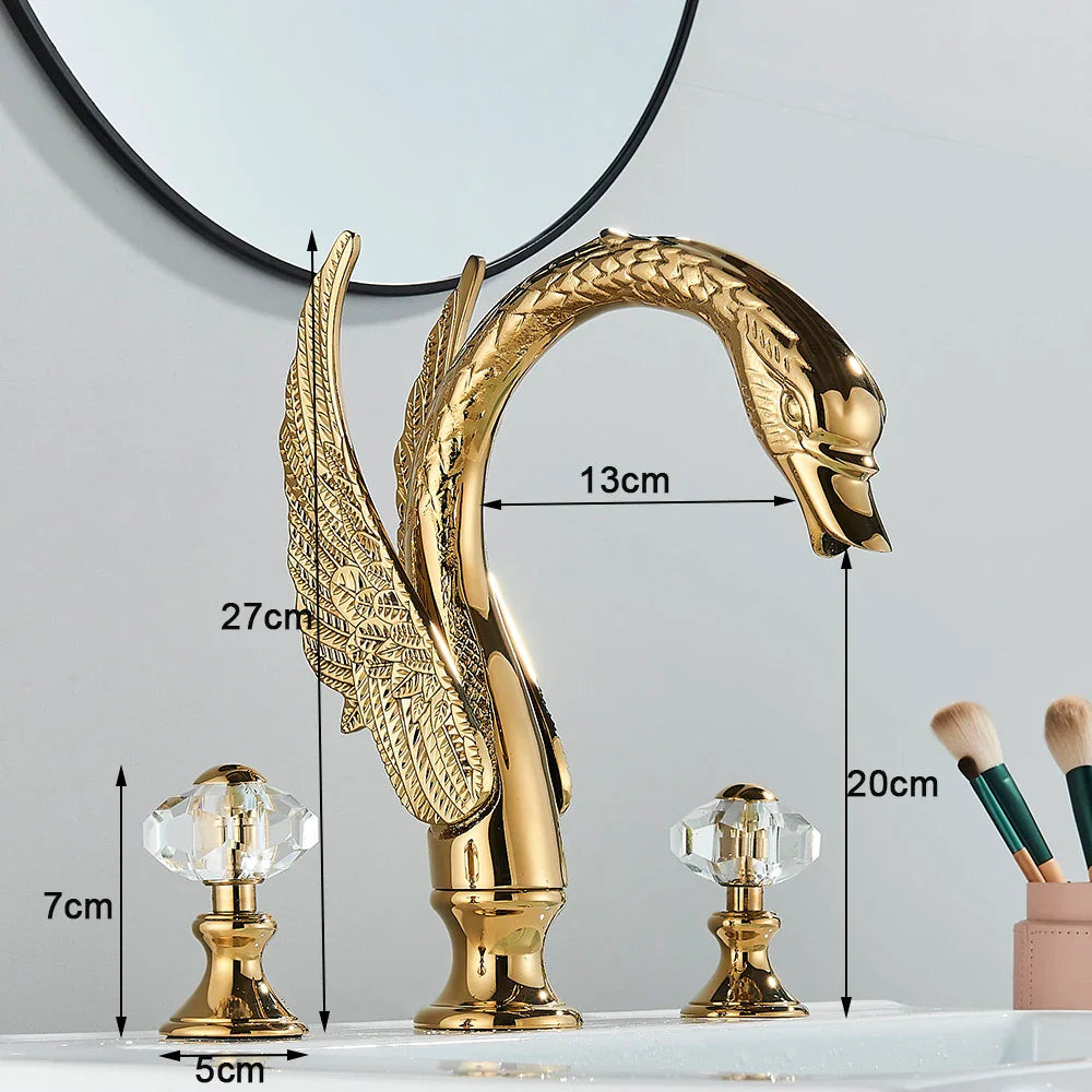 Afralia™ Swan Crystal Dual Handle Bathroom Faucet Mixer Tap for Sink