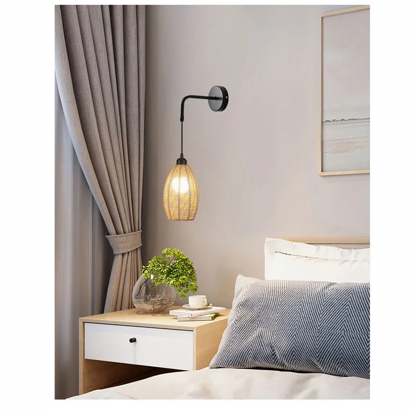 Afralia™ Rustic Rattan Wall Lamp Industrial Style for Hotel Bedroom Corridor Restaurant