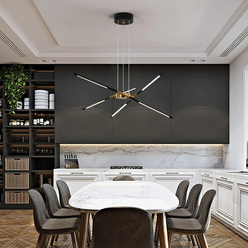 Afralia™ Linen Ceiling Chandelier: Black Gold Pendant Lamp for Home, Office, or Restaurant