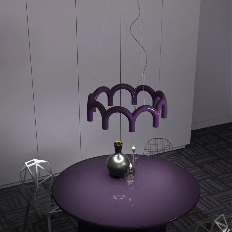 Afralia™ Metal Macaron Arch Chandelier LED Lighting for Kitchen, Bar, Restaurant