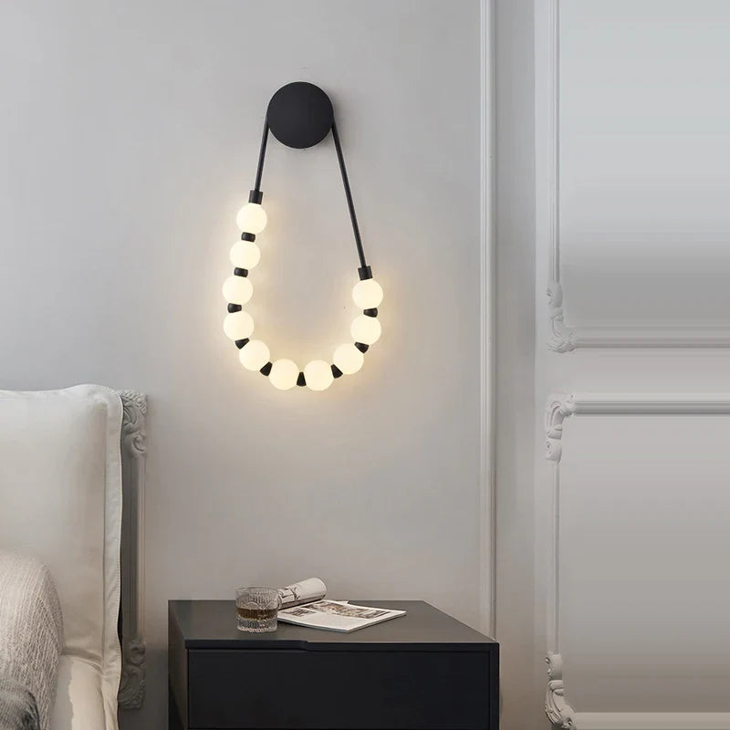 Afralia™ Black Gold LED Her Necklace Wall Lamp Sconce for Bedroom & Corridor