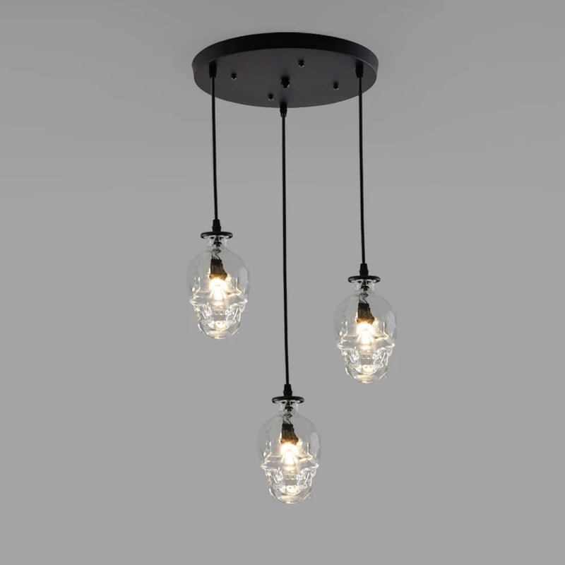 Afralia™ Skull Pendant LED Lights: Clear Glass Bottle, Vintage Industrial Hanging Lamp