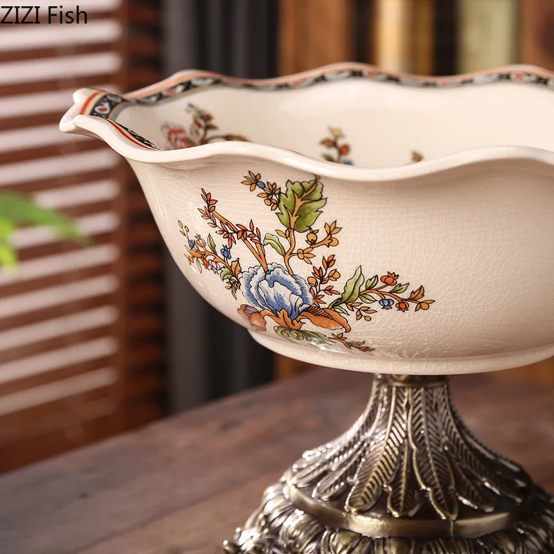 Afralia™ Floral Pattern High-Footed Fruit Bowl Tray - Living Room Coffee Table Decor