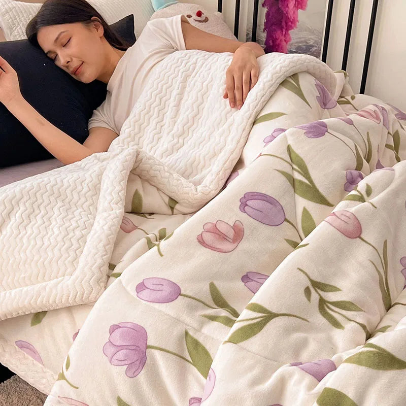 Afralia™ Plush Velvet Lamb Wool Blanket - Cozy 3-Layer Warmth for Home, Adults