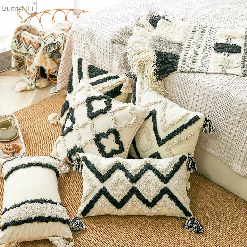 Afralia™ Tufted Decorative Pillow Covers Morocco Nordic Boho Style Cotton Cushion Cover