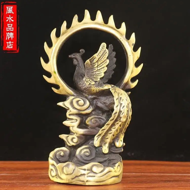 Afralia™ Copper Phoenix Ornament Feng Shui Home Office Decor