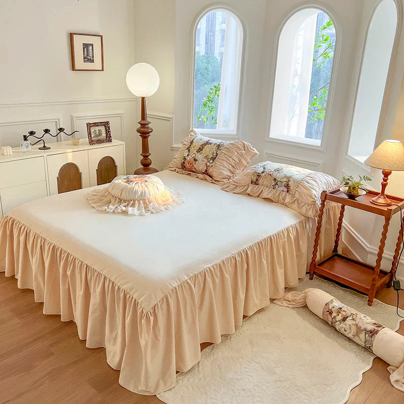 Afralia™ Vintage Floral Print Cotton Bedding Set with Ruffles & Pleats
