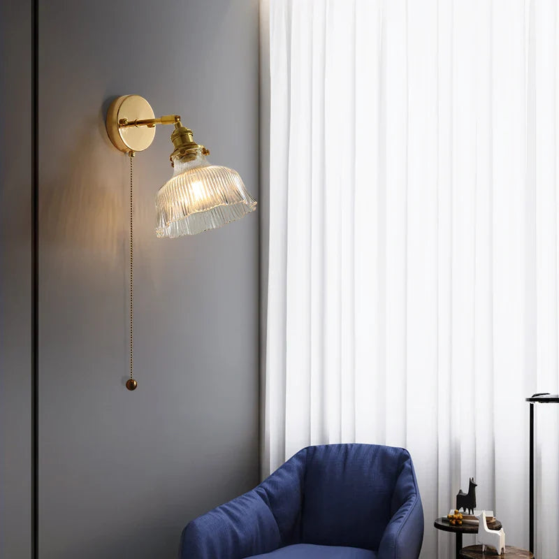Afralia™ Glass Rotate Copper LED Wall Sconce - Modern Nordic Bedroom Study Lamp