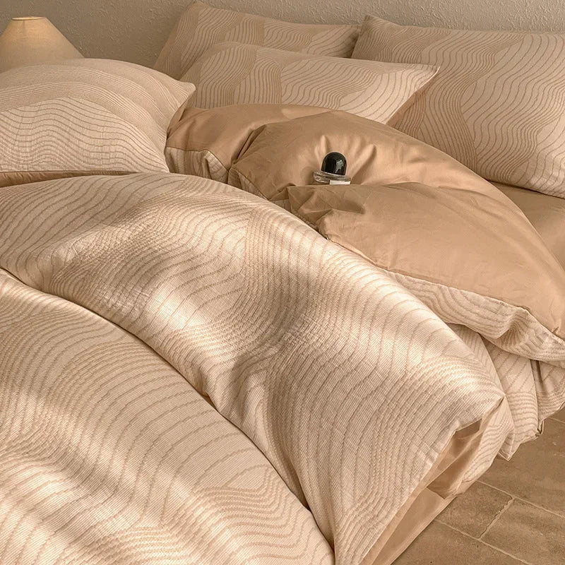 Afralia™ Luxury Cotton Flat Sheet Set Satin Jacquard Silky Bedding Single/Double Bed