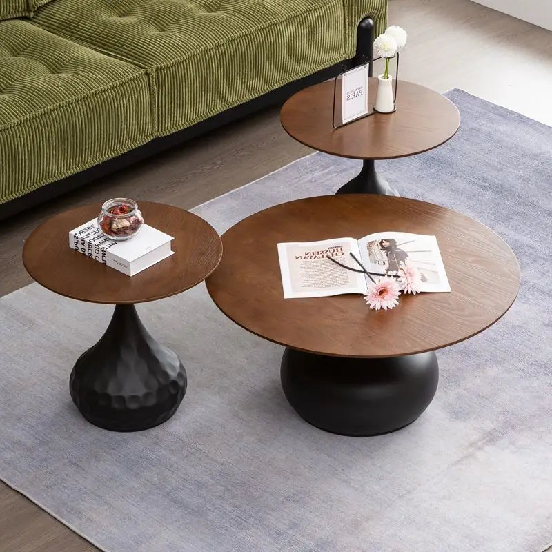 Afralia™ Solid Wood Round Coffee Table Set for Simple Nordic Living Room