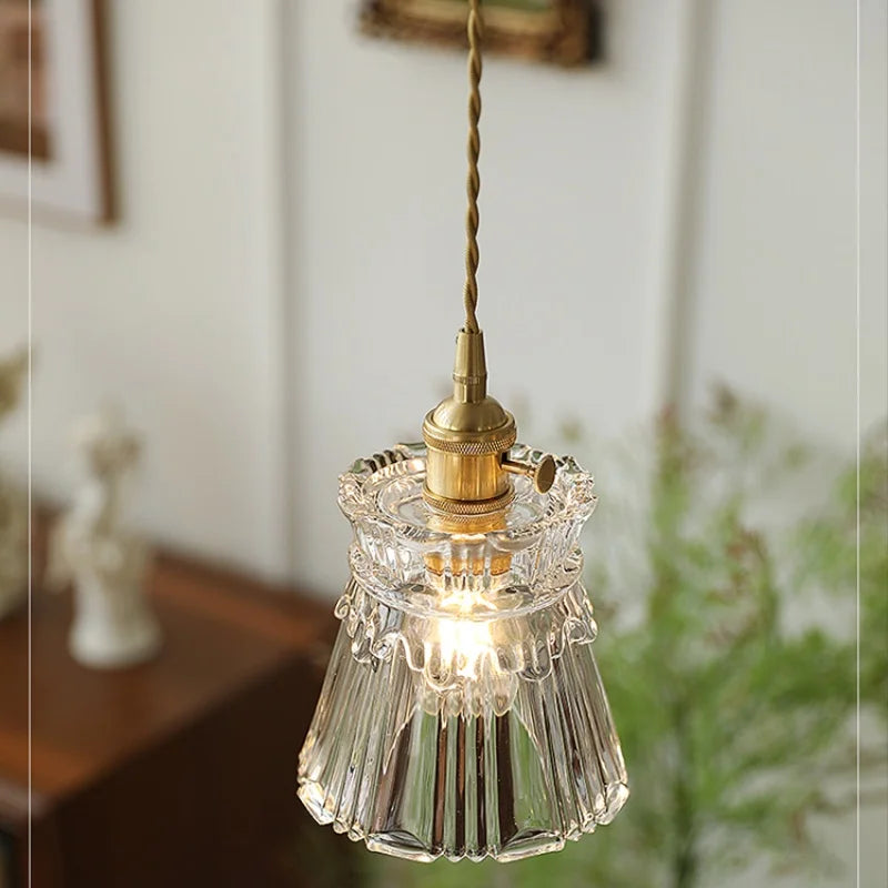 Afralia™ Modern Clear Glass Pendant Lights for Coffee Study Bedroom, Adjustable Copper Wire Lighting Fixtures