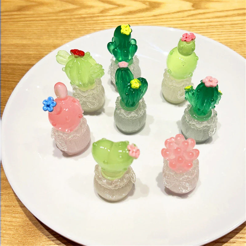 Afralia™ Luminous Resin Cactus Miniatures & Figurines Set for Crafts & Decor