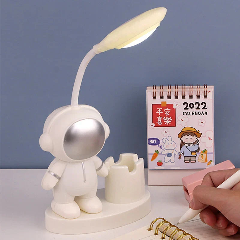 Afralia™ Astronaut Study Desk Lamp with Pencil Sharpener - Cute, Flexible & Color Adjustable