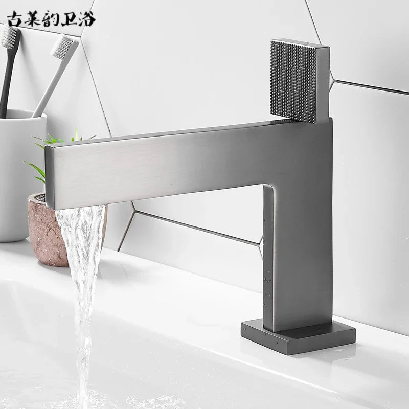 Afralia™ Copper Square Basin Mixer: Black/Chrome/Golden, Single Handle Hot/Cold Water Tap
