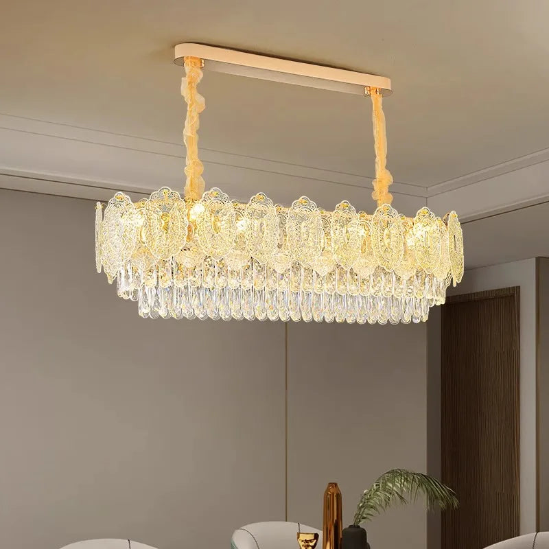 Afralia™ Gold Glass Dining Table Lamp | Modern Round Crystal Hanging Pendant Lights