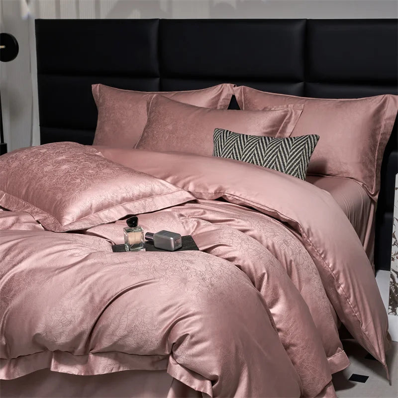 Afralia™ Luxury Grey Jacquard Cotton Bedding Set with Silky Duvet Cover and Pillowcases