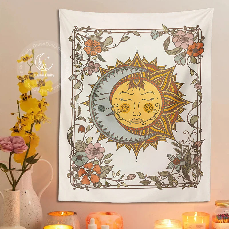 Afralia™ Celestial Sun Moon Tapestry Wall Hanging for Home Decor and Boho Aesthetic