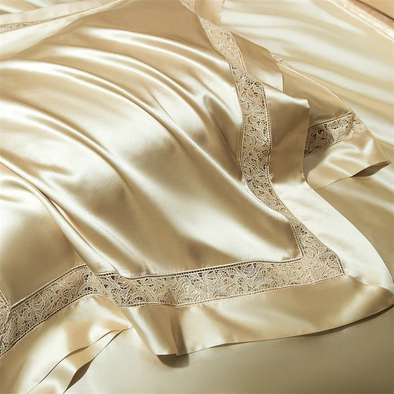 Afralia™ Luxe Silk Cotton Hollow Wide Edge Bedding Set: Duvet Cover, Flat/Fitted Sheet, Pillowcases