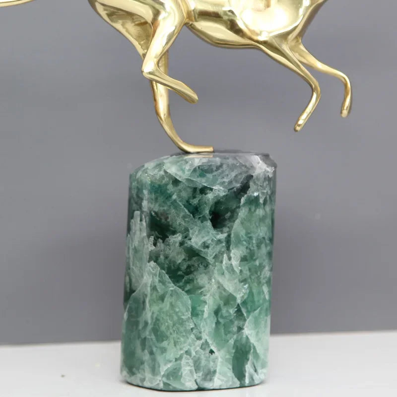Afralia™ Golden Leopard Brass Cheetah Green Marble Figurine Metal Decor Accessory
