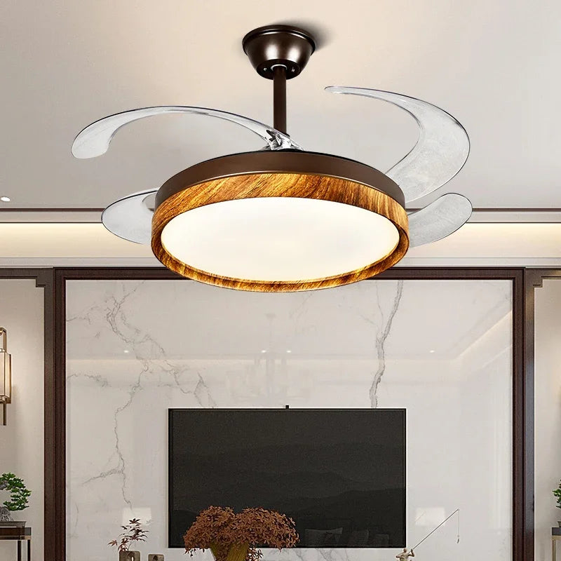 Afralia™ LED Solid Wood Round Ceiling Fan Light with Remote Control