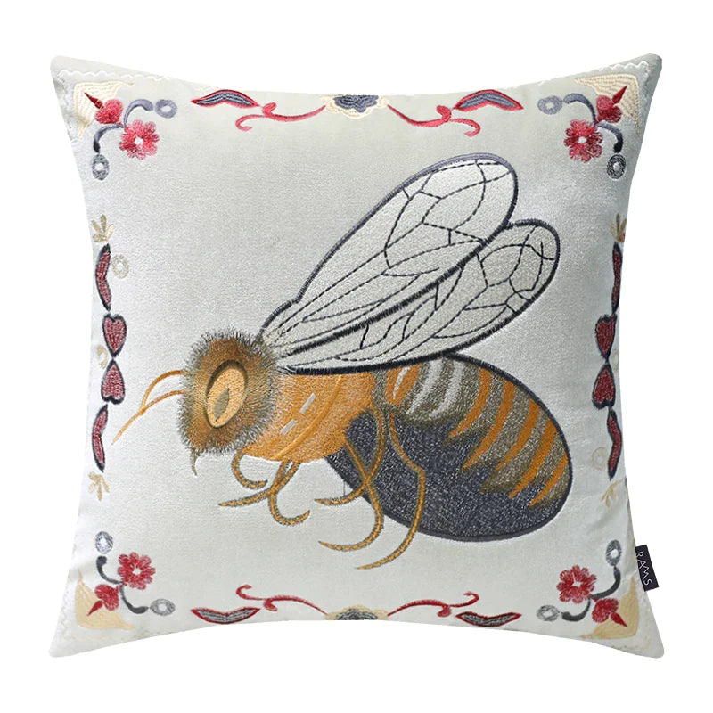 Afralia™ Vintage Bee Green Velvet Cushion Cover, American Style Sofa Waist Pillowcase