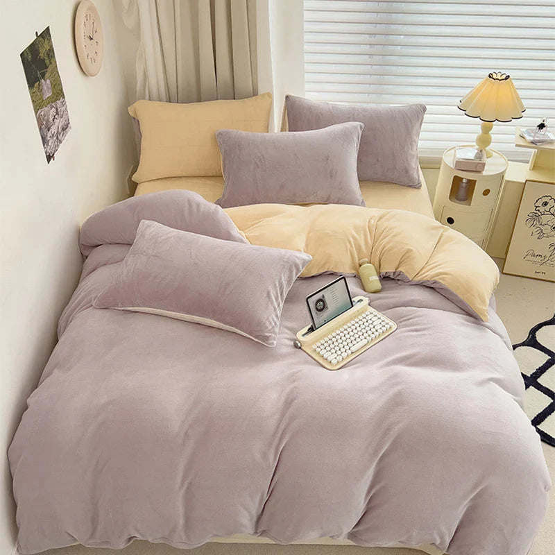 Afralia™ Milk Velvet Winter Quilt Cover Queen Size Double-Sided Plush Bedding Duvet