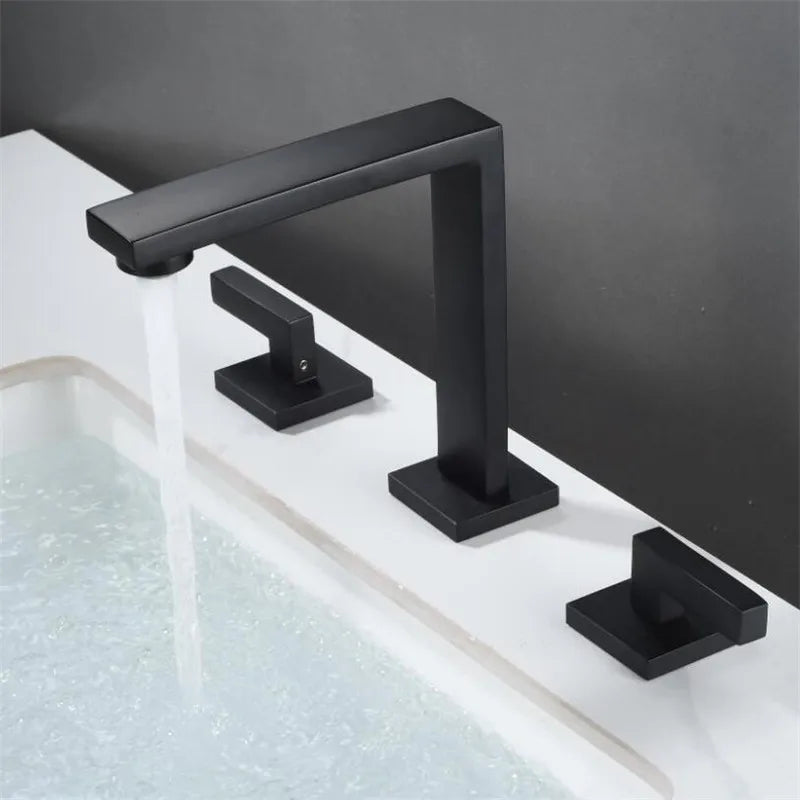 Afralia™ Brushed Gold Basin Faucet: Antique 3-Hole Waterfall Bathroom Faucet, Hot and Cold Water