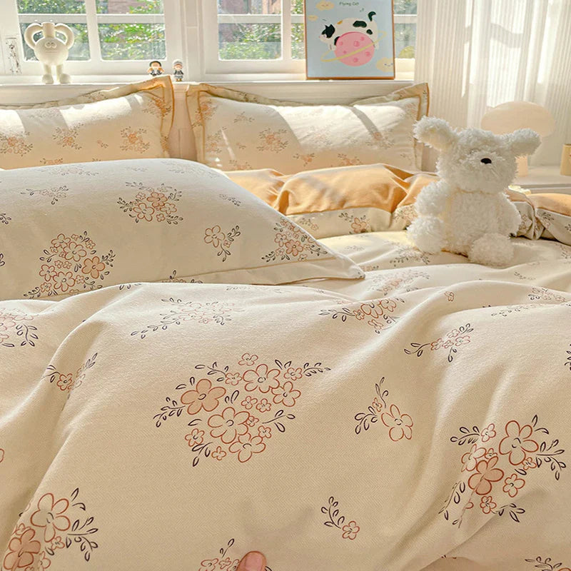 Afralia™ Plant Printed Cotton Brushed Duvet Cover Set for Double Bed