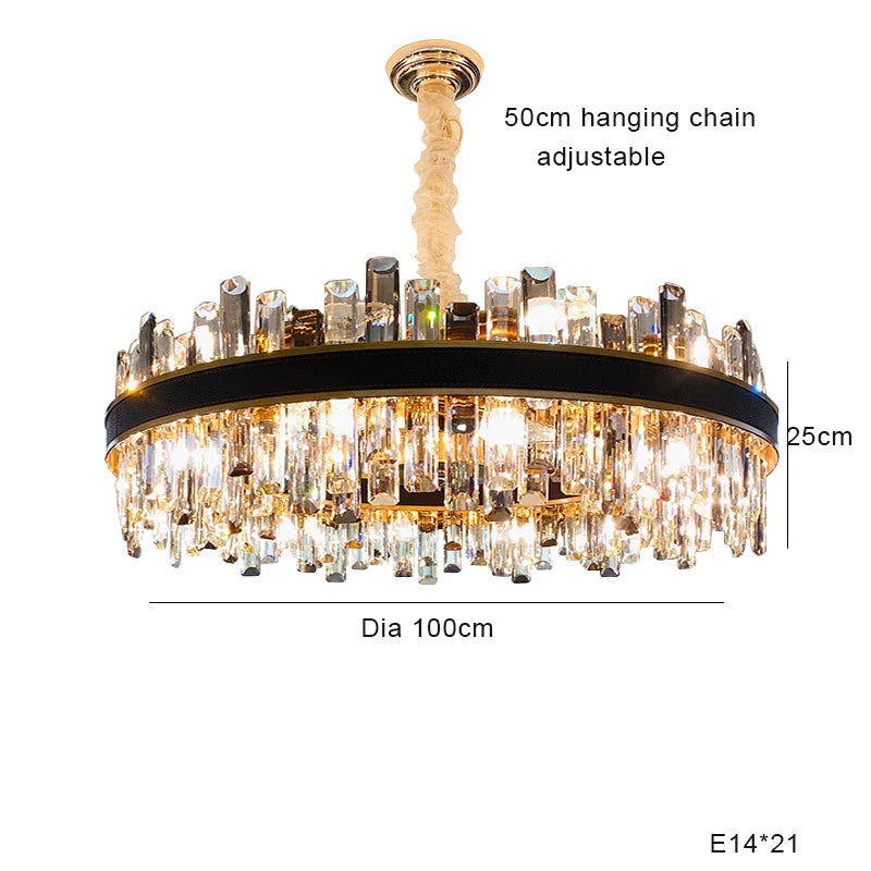 Afralia™ Smoky Grey Crystal Chandelier LED Pendant Light for Luxurious Living Room