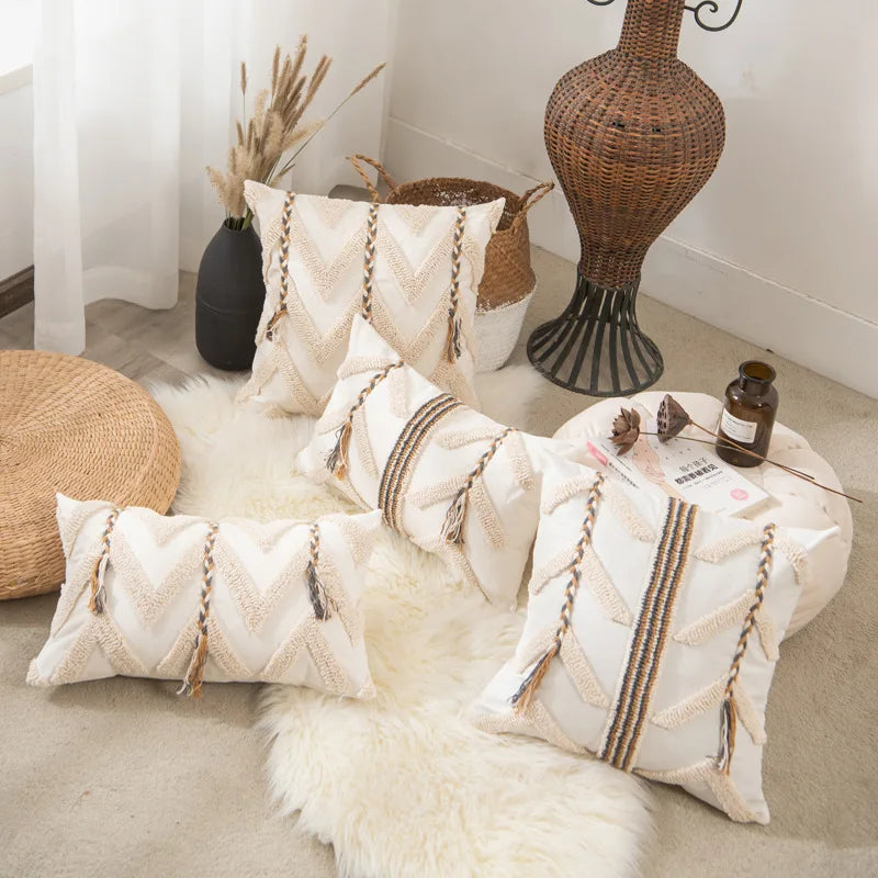 Afralia™ Beige Crochet Tufted Pillow Cover: Nordic Style Home Decor Cushion