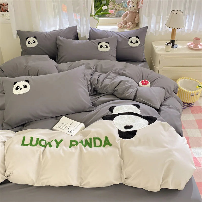 Afralia™ Color Block Cotton Embroidery Bedding Set for All Seasons