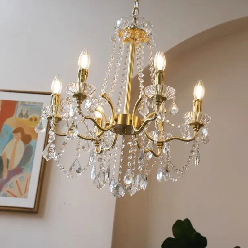 Afralia™ Luxury Copper Crystal Chandelier LED Pendant Lights for Home Decor