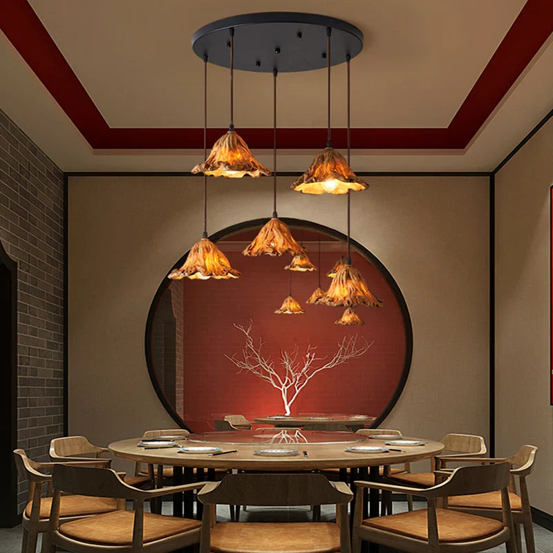 Afralia™ Retro Resin Lotus Leaf Pendant Lights for Home Decor and Interior Lighting