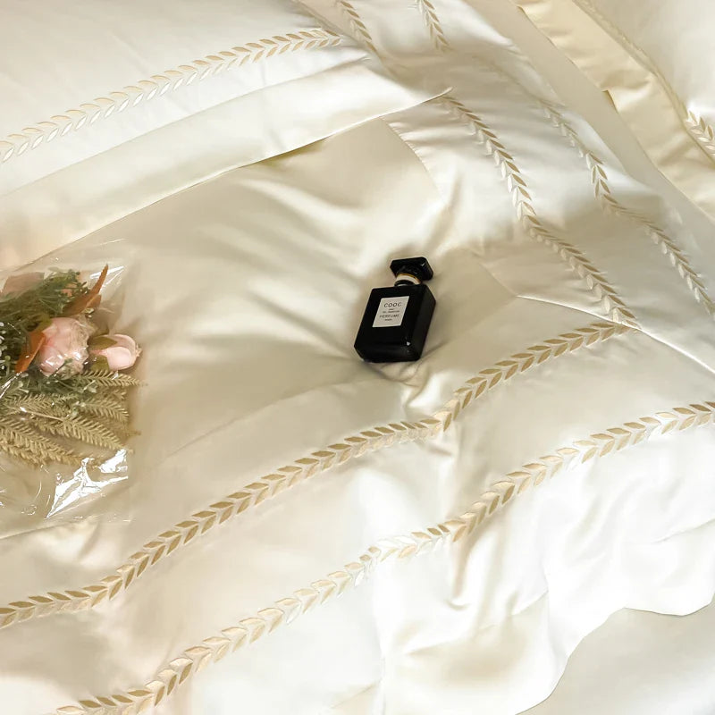 Afralia™ Embroidered Ice Silk Bedding Set: Soft Duvet Cover, Sheet, Pillowcases 4Pcs