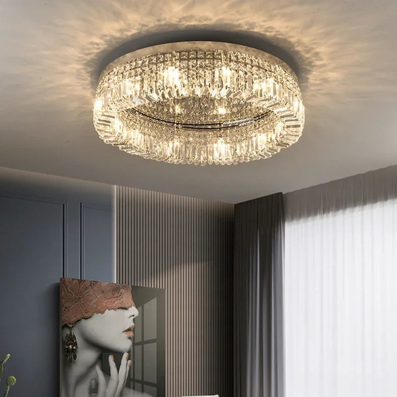 Afralia™ Crystal Glass Round LED Ceiling Light - Luxury Indoor Lighting Solution