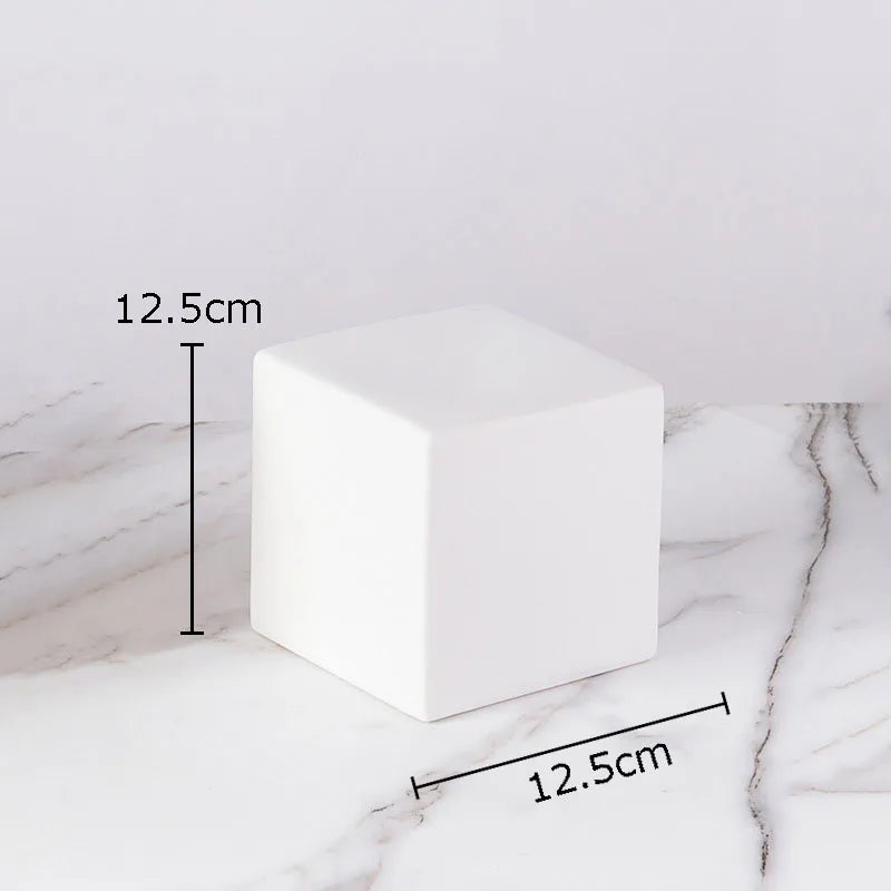 Afralia™ Cube Round Statue Decor Ceramic Ornament Sculpture Artwork for Desk & Room