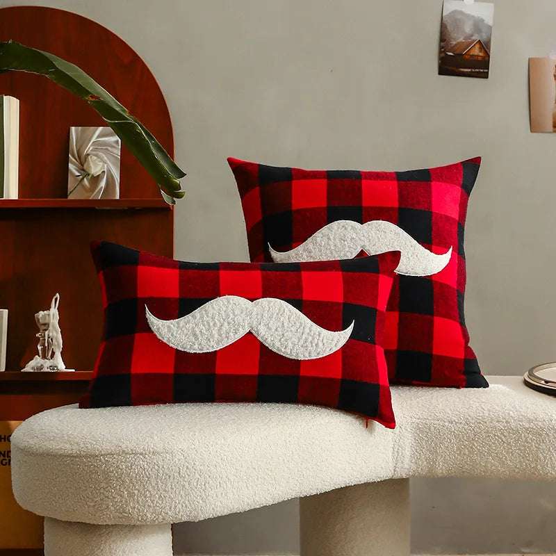 Afralia™ Red & Black Plaid Christmas Cushion Covers - Festive Embroidered Pillowcase for Home Décor