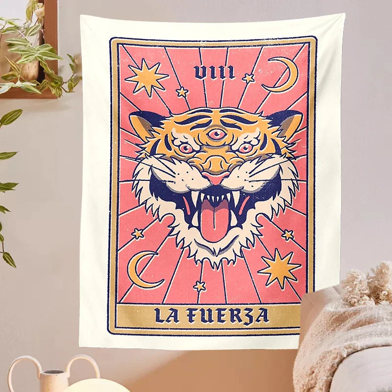 Afralia™ Tarot Sun Moon Wall Hanging: Vintage Tiger Aesthetic Boho Tapestries