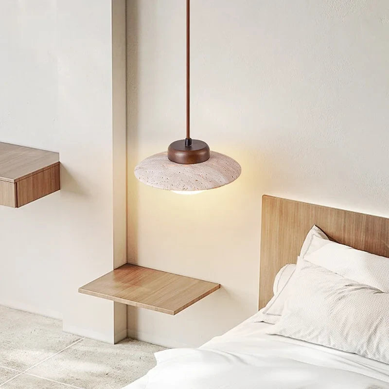 Afralia™ Wabi Sabi LED Pendant Lights, Yellow Travertine Vintage Hanging Lamp for Bedroom and Dining Room