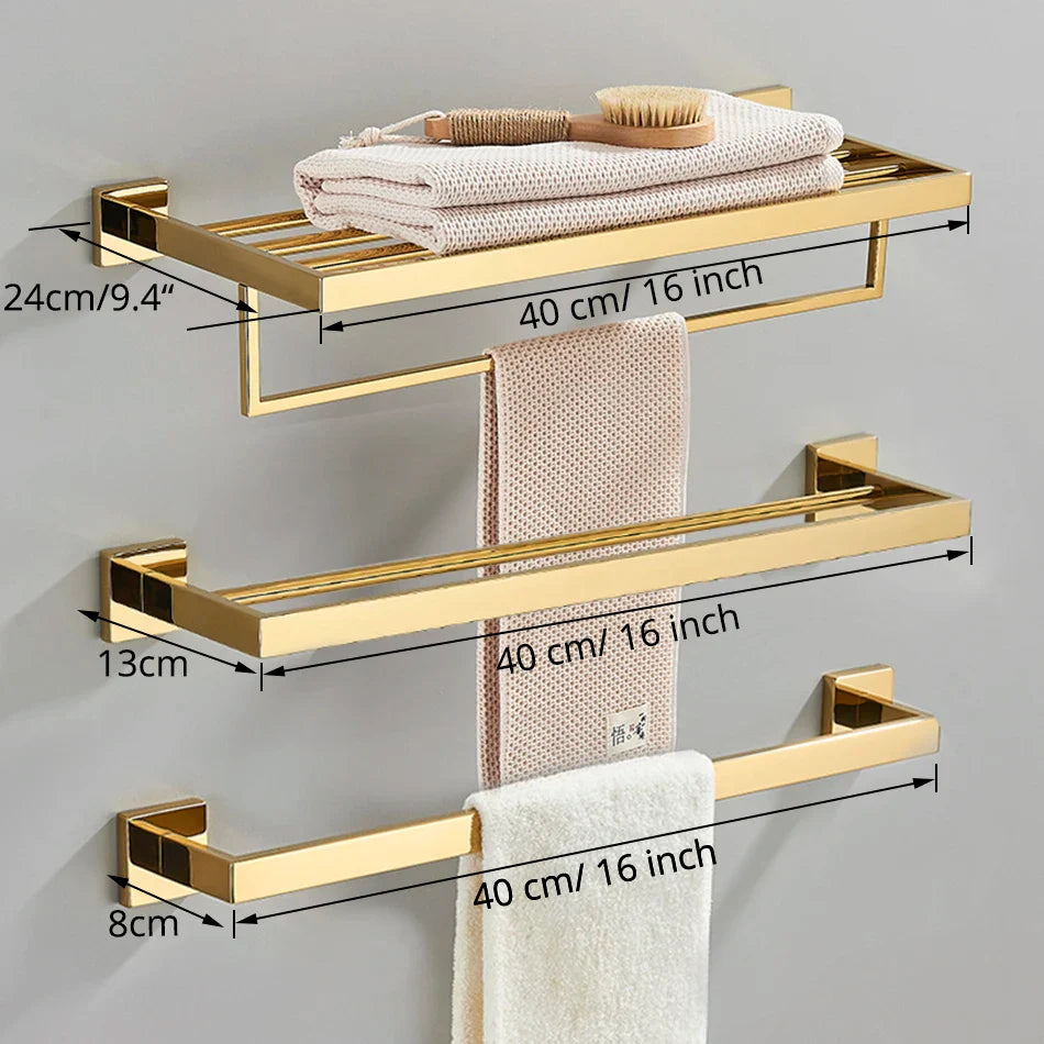 Afralia™ Gold Bathroom Hardware Set: Hook, Towel Rail, Bar, Shelf, Tissue Holder & More