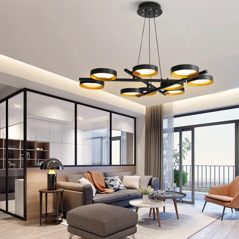 Afralia™ Metal Acrylic Modern Pendant Chandelier LED Light for Living Room Wall Decor